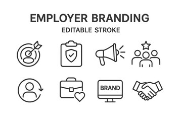Vector icons representing employer branding concepts for recruitment and company identity