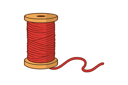 Red sewing thread spool designed as a vector icon for crafting, tailoring, and textile industries