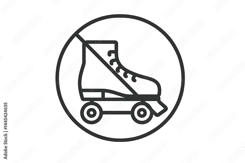 Poster vector icon representing a roller skate with a prohibition symbol, indicating no skating allowed in 