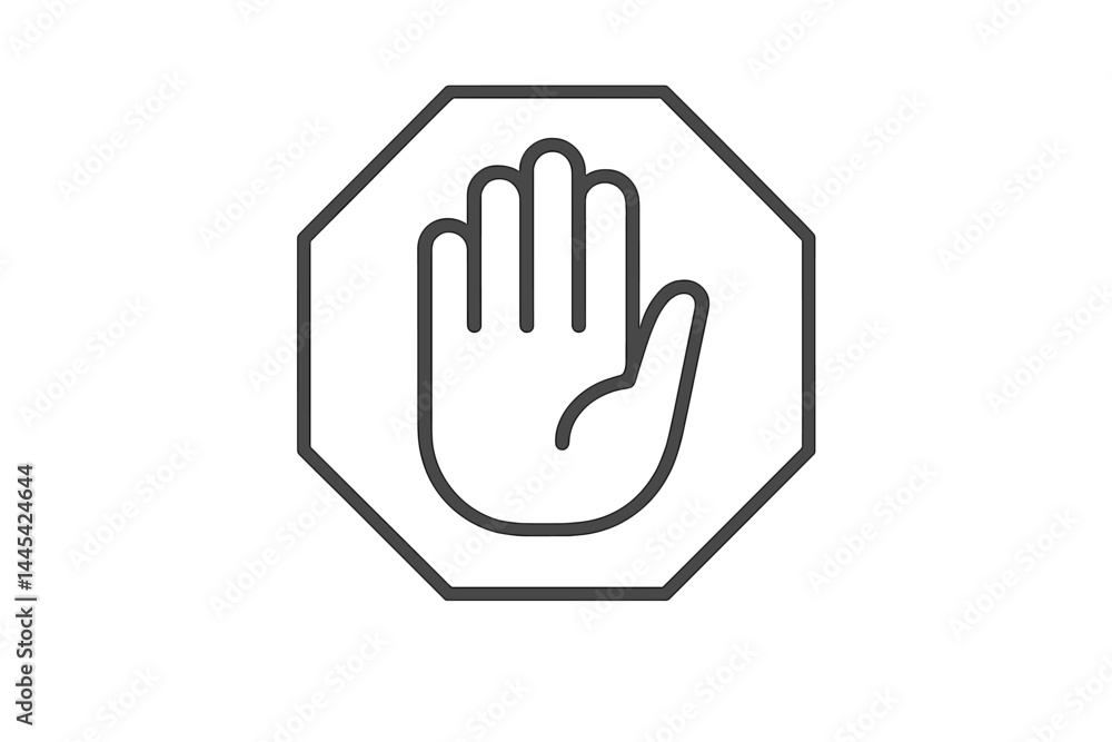 Aufkleber hand symbol in an octagonal shape, commonly used to indicate stop or halt in various settings
