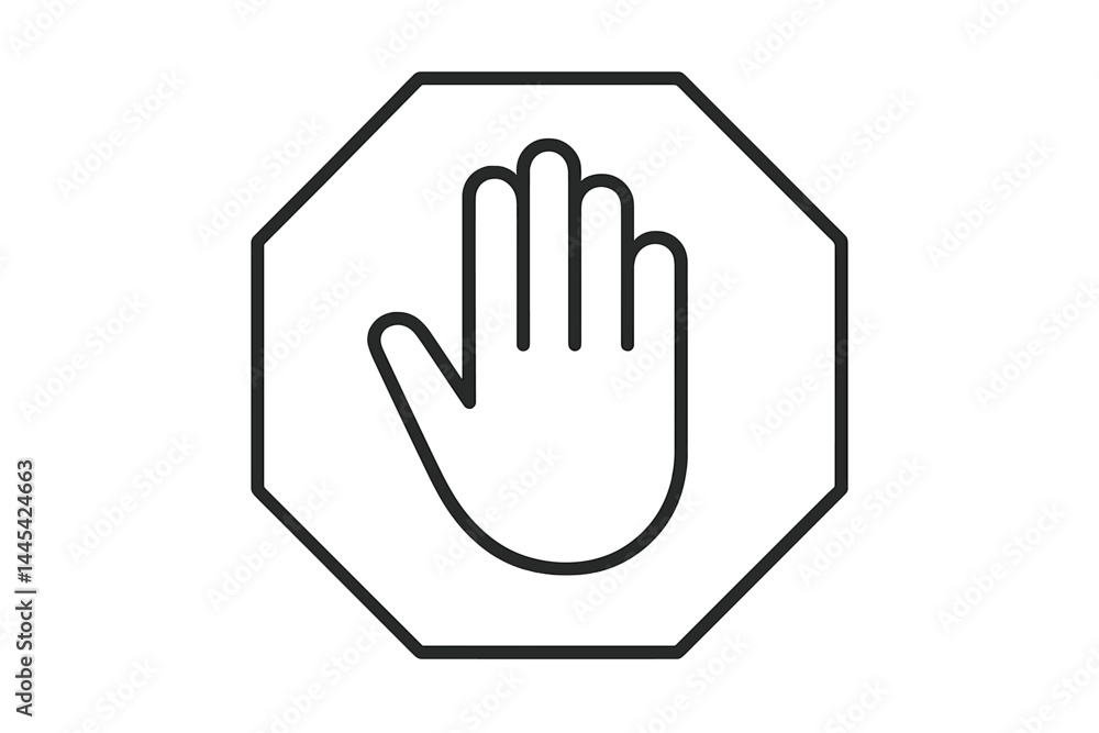 Poster stop sign icon featuring a hand symbol in an octagonal shape for traffic and safety communication