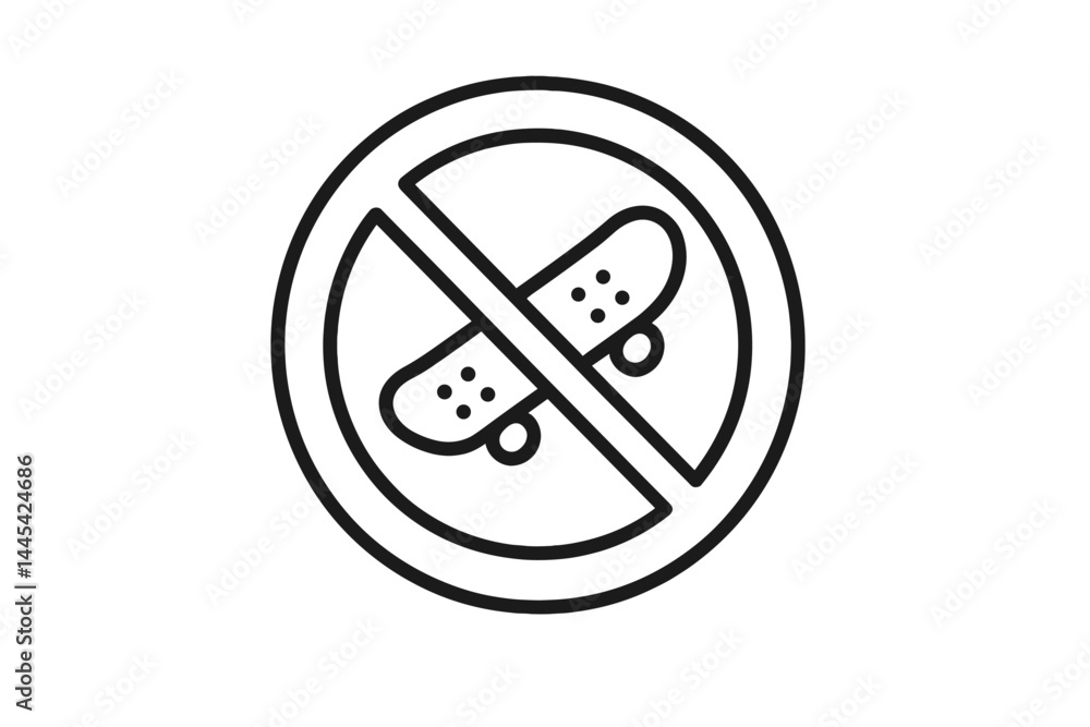 Poster no skateboarding symbol indicating restrictions on skating in public spaces or specific areas