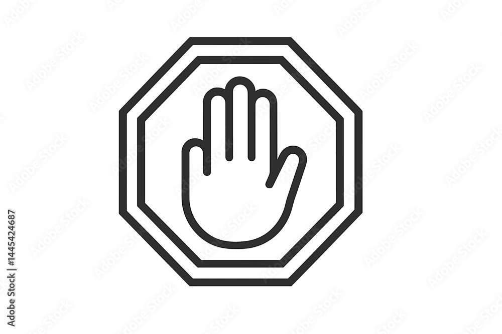 Poster stop hand icon in simple vector design for safety and caution signs in various settings