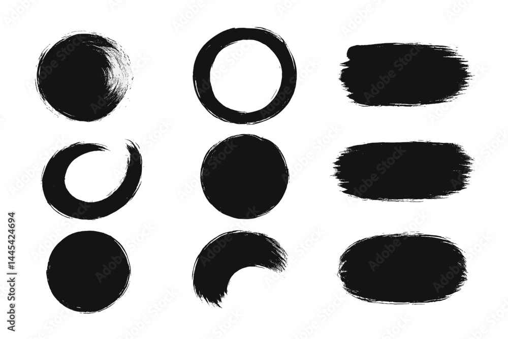 Poster creative vector icon collection featuring abstract black brush strokes and circles for artistic desi