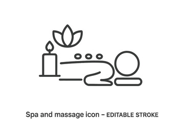 Vector icon representing spa and massage with candle and flower, symbolizing relaxation and wellness