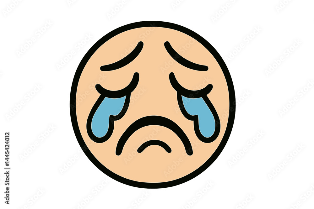 Poster sad face vector icon expressing strong emotions with tears in a simplified design