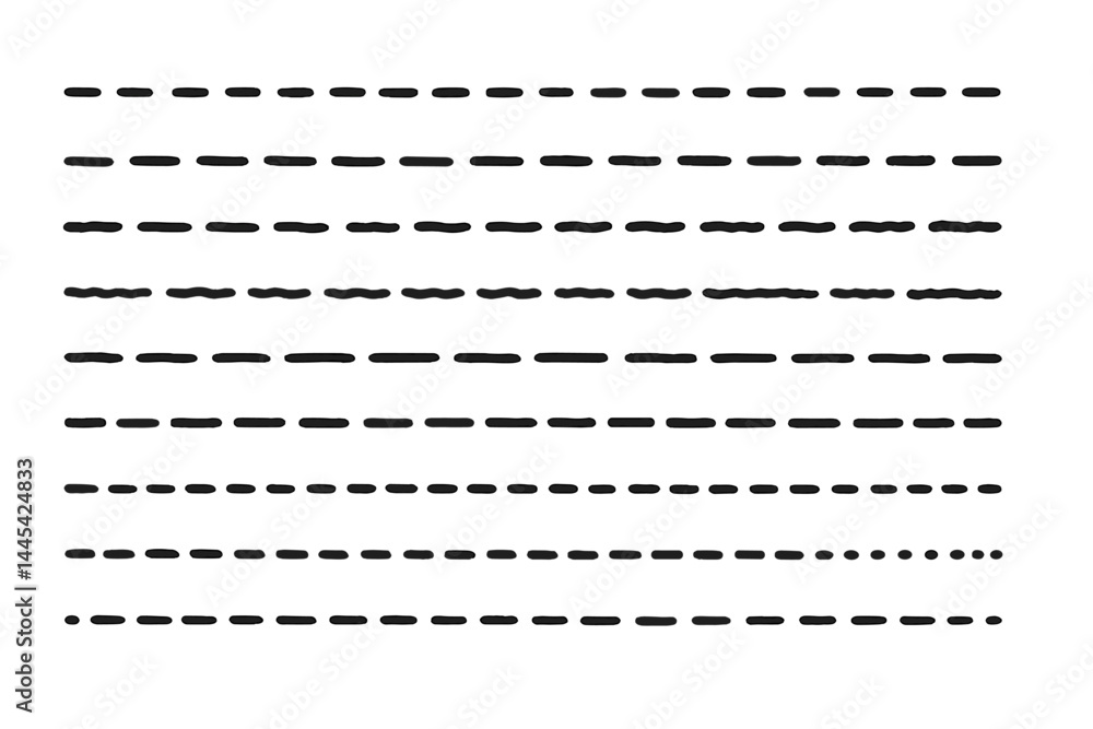 Poster Vector icon design showcasing various styles of black dashed lines for graphic and art applications in digital design projects