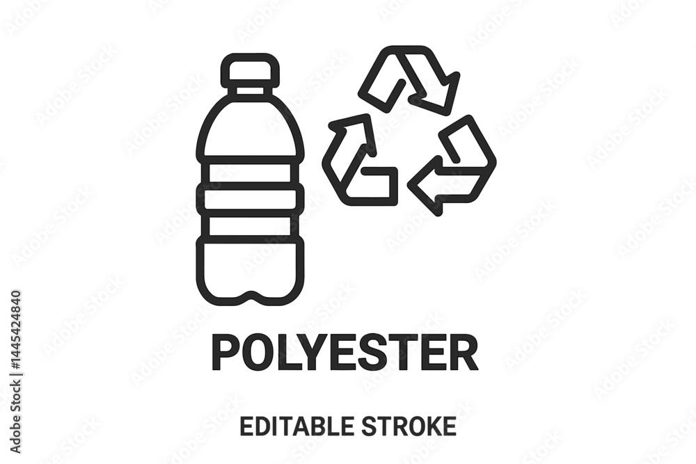 Poster polyester recycling vector icon showing a plastic bottle and recycling symbol in a simple design