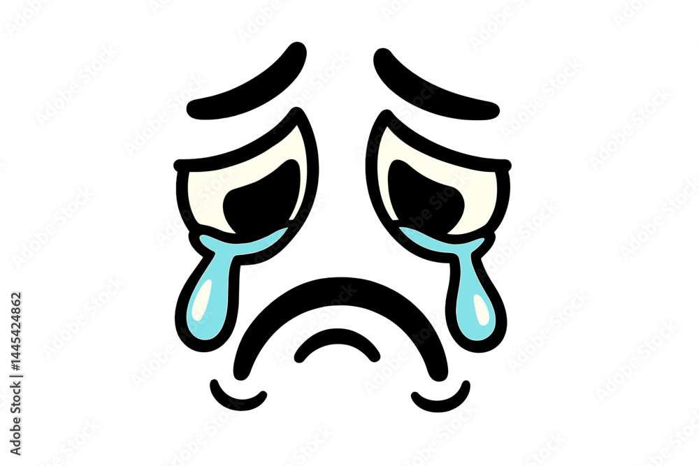 Poster sad face vector icon depicting emotion with tears emphasizing sorrow and distress