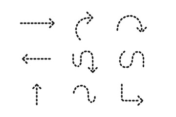 Dotted vector icons representing various directional arrows and curves for visual communication and design projects