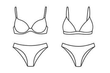 Vector icon illustrating various bikini styles showcasing different designs and shapes for swimwear collection