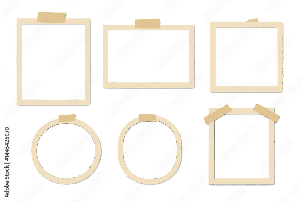 Poster multiple vector frames with tape for creative design projects in various shapes and sizes