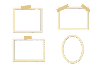 Vector icons of various empty photo frames with adhesive tape in a minimalist design for creative use