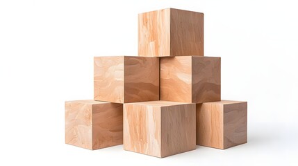 Stacked Wooden Blocks in Geometric Arrangement on White Background with Neutral Tones