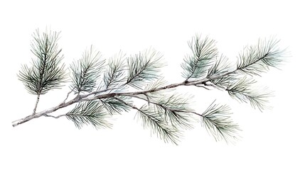 Watercolor illustration of a pine branch on white background