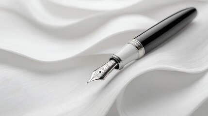 Fototapeta premium Elegant fountain pen on white fabric