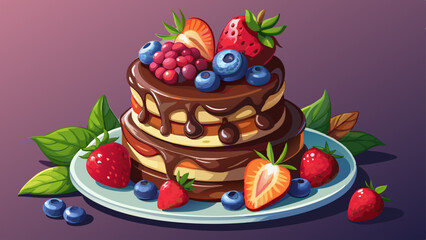 Moist chocolate layers paired with fresh, colorful berries.
The plate holds a balance of richness and freshness.
Vibrant fruit accents pop against deep cocoa tones.
A beautiful dessert composition on 