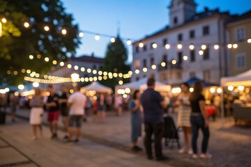 Evening market gathering town square photography vibrant atmosphere blur background