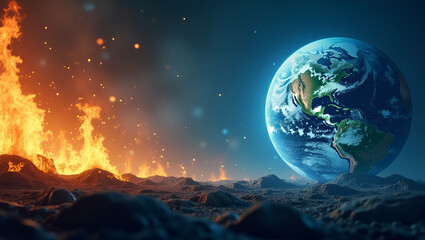 Senior Advisors: Visualizing the Climate Finance Nexus - Global Warming, Economic Contraction, and Financial Market Decline in Stock Photos with Left-Side Empty Space for Policy Reports