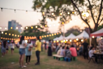 Vibrant night market gathering city park event photography outdoor blurred background