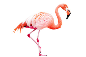 Obraz premium Pink flamingo illustration PNG, tropical bird digital art, standing flamingo with black beak, isolated flamingo image transparent background