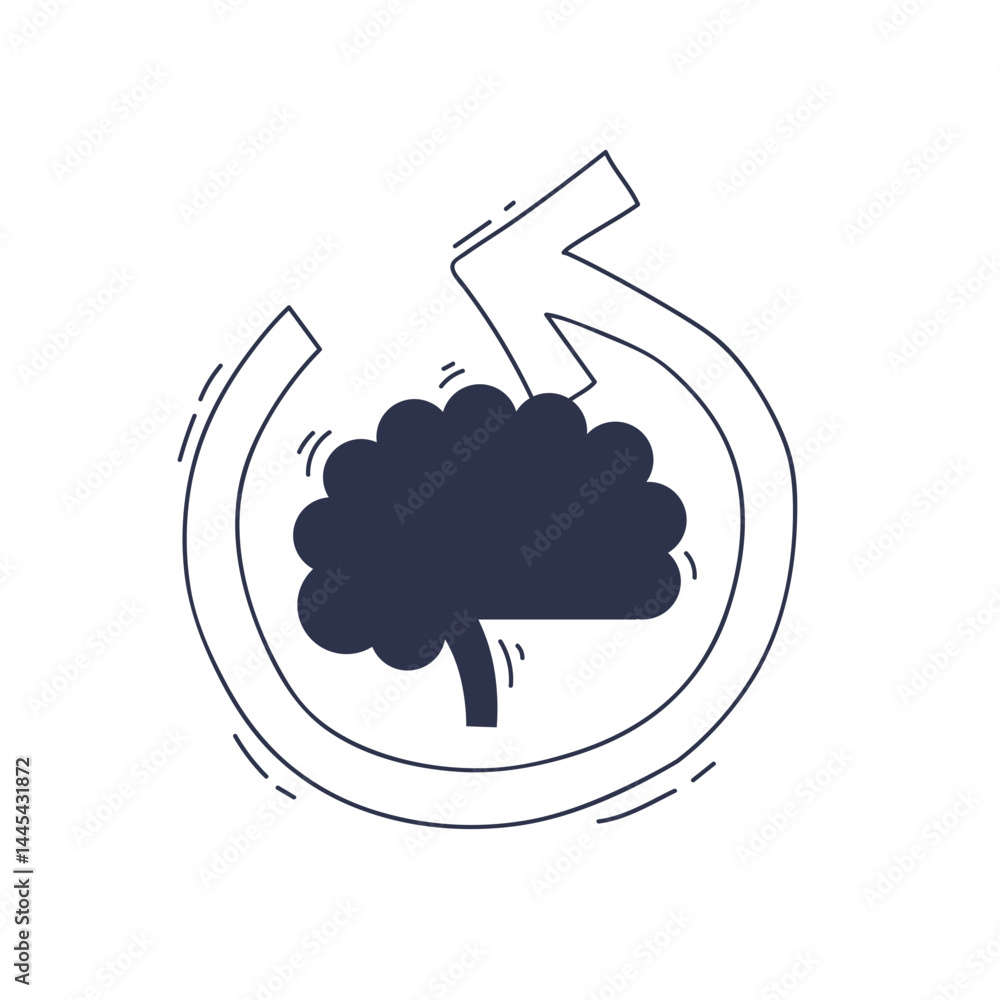 Poster a brain encircled by a curved arrow symbolizes ai learning and feedback loops.