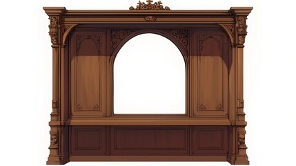 Traditional wooden confessional box window showcasing ornate Gothic architecture