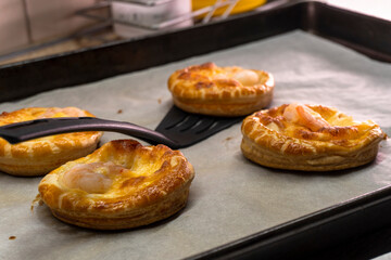 Puff pastry with cheese and shrimp. Pastry. food