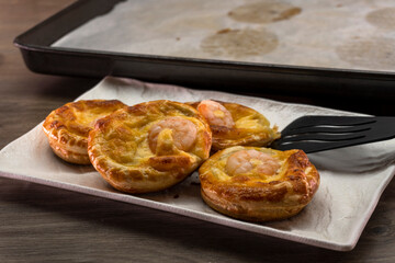 Puff pastry with cheese and shrimp. Pastry. food