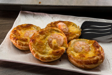 Puff pastry with cheese and shrimp. Pastry. food