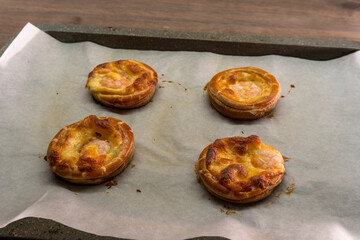 Puff pastry with cheese and shrimp. Pastry. food