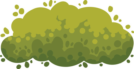 Cartoon tree and bush. Green plants with flowers for vegetation spring backyard landscape wood plant foliage. Nature forest lumber tree park and garden hedge bush vector isolated icon
