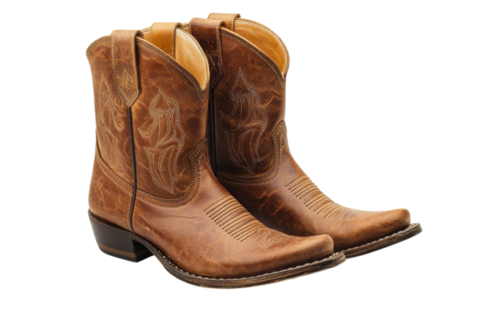 Authentic handcrafted brown leather cowboy boots intricate stitching pointed toes elegant design
