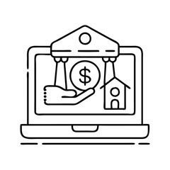 online banking icon, online banking line art - simple line art of online banking, perfect for online banking logos and icons