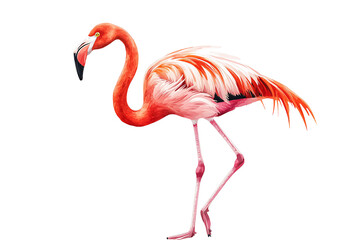 Obraz premium Pink flamingo illustration PNG, tropical bird digital art, standing flamingo with black beak, isolated flamingo image transparent background