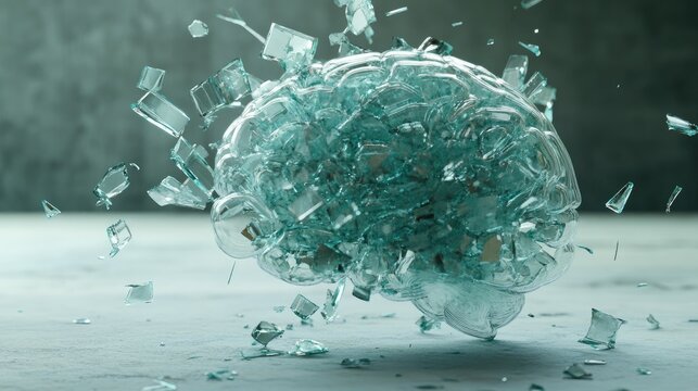 Shattered Mind Glass Brain Exploding Concept.