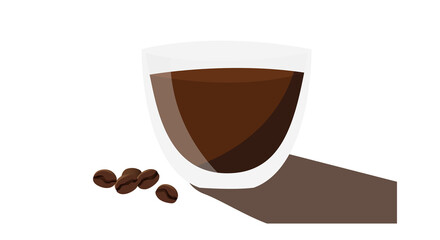 A cup of coffee with beans and shadows. A cup of coffee isolated.