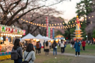 Cherry blossom festival celebration park event photography evening blur background