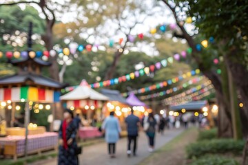 Festival celebration scene in a park with blur background and colorful lights