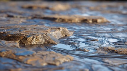Frozen landscape etched with intricate patterns