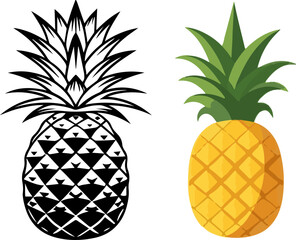 Pineapple Illustrations &ndash; Tropical Fruit Vector Silhouette and Color Design