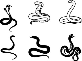 Fototapeta premium Snake Vector Set – Black and White Cobra and Serpent Illustrations Collection