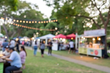 Vibrant food festival scene at local park with blur background highlights celebration