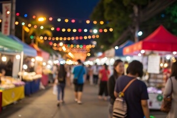 Event photography of vibrant night market festivities in the city center atmosphere