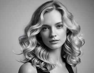 Fototapeta premium Portrait of a Woman with Long Curly Blonde Hair