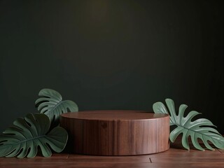 green plant background table top wooden podium