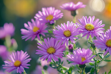 close-up view of vibrant purple aster flowers in bloom.