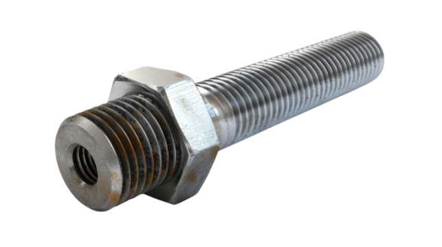Detailed Closeup Rusty Metal Bolt Nut Industrial Hardware 3d tool grey screw steel object design on transparent background