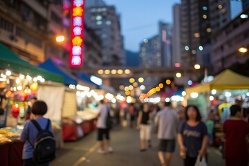Fototapeta premium Vibrant night market scene city streets photography urban setting blur background effect