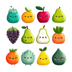 Cute Kawaii Fruit Collection with Adorable Characters and Colors